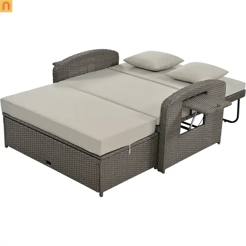 Outdoor Lounge Chair Rattan Gray 2-Person Adjustable