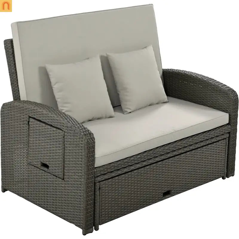 Outdoor Lounge Chair Rattan Gray 2-Person Adjustable