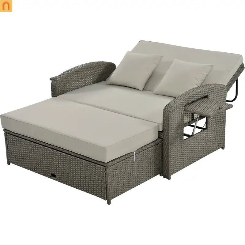 Outdoor Lounge Chair Rattan Gray 2-Person Adjustable