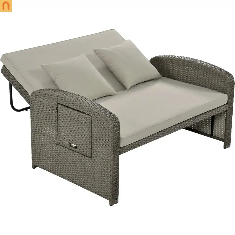 Outdoor Lounge Chair Rattan Gray 2-Person Adjustable