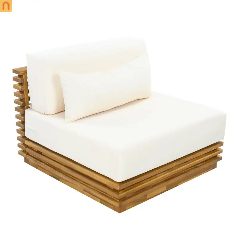 Outdoor Club Chair Acacia Wood Natural Beige Cushion Oversized