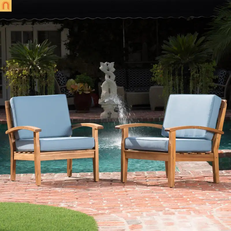 Acacia Wood Outdoor Club Chair Deep Seat Water Resistant Cushion