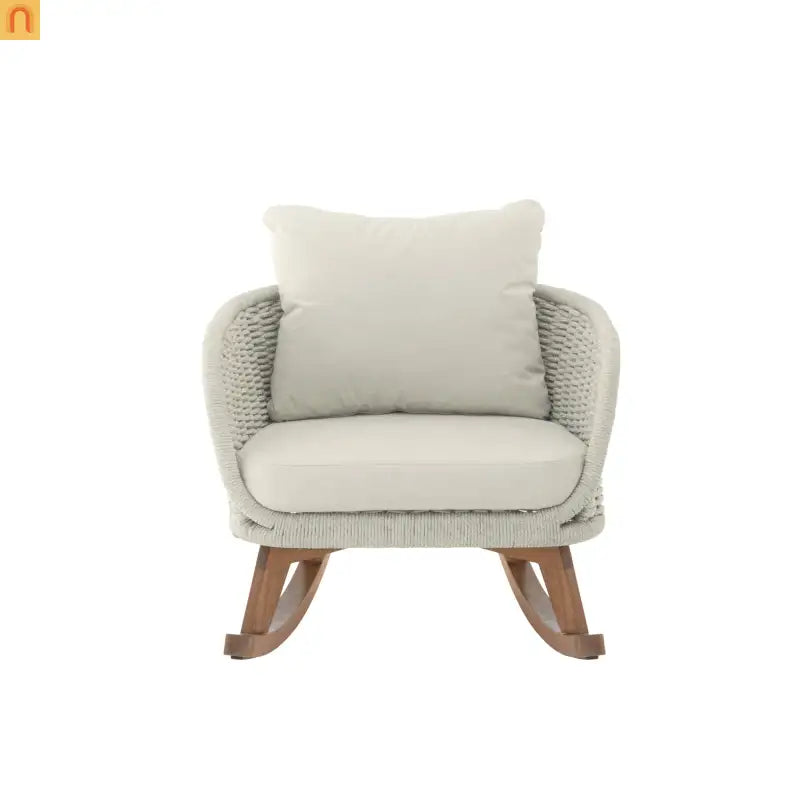 Outdoor Rocking Chair Rope Wood Beige Cushion Set of 2 29.5in