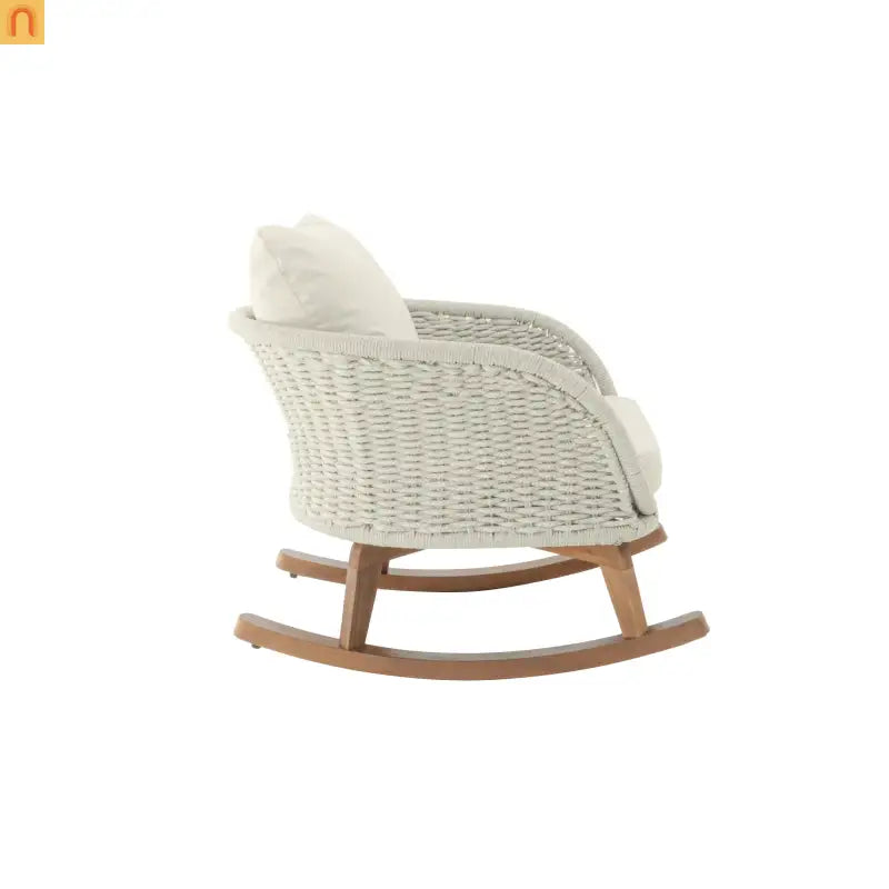 Outdoor Rocking Chair Rope Wood Beige Cushion Set of 2 29.5in
