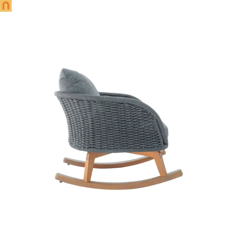 Outdoor Rocking Chair Rope Wood Frame Gray Cushion 29.5in Wide