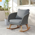 Outdoor Rocking Chair Rope Wood Frame Gray Cushion 29.5in Wide