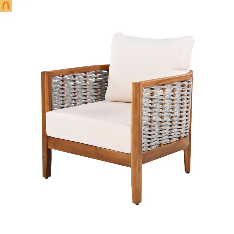 Outdoor Tub Chair Acacia Wood Rope Teak Beige Cushion Set of 2