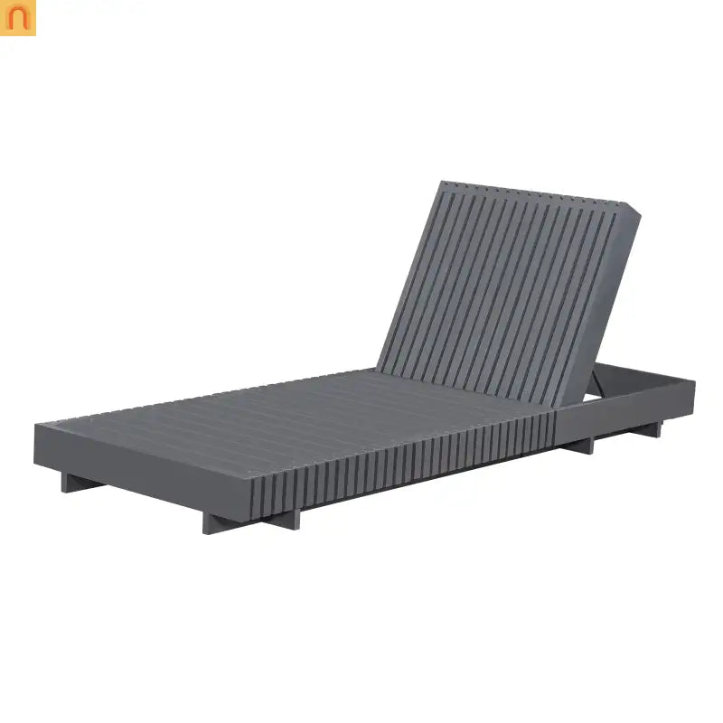 Chaise Lounge Acacia Wood Dark Gray Cream Cushion 6 Position 400 LB