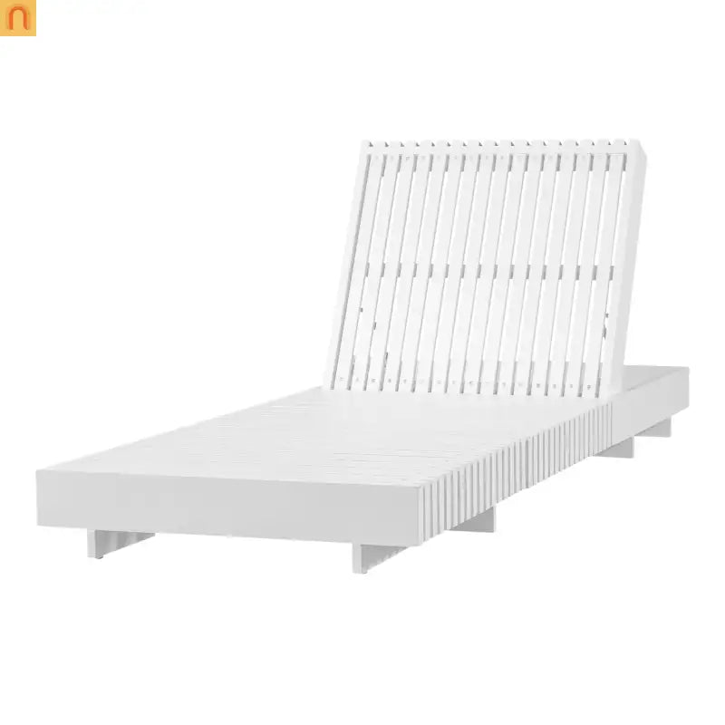 Chaise Lounge Acacia Wood White Dark Gray Cushion 6 Position 400 LB