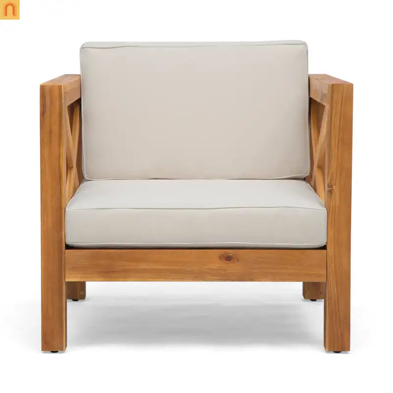 Outdoor Club Chair Acacia Wood Mid-Century Teak Cushion 30x30in
