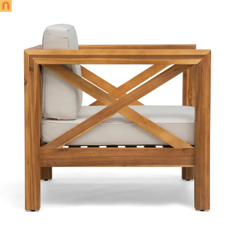 Outdoor Club Chair Acacia Wood Mid-Century Teak Cushion 30x30in