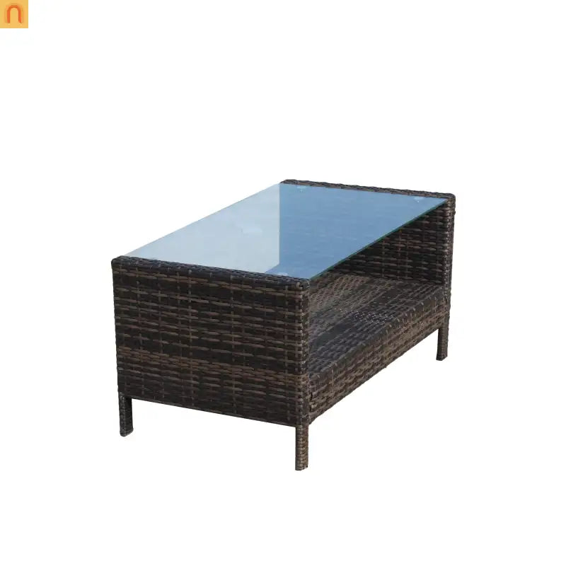 Outdoor Coffee Table PE Rattan Brown Iron Tempered Glass 34.6x20.5in