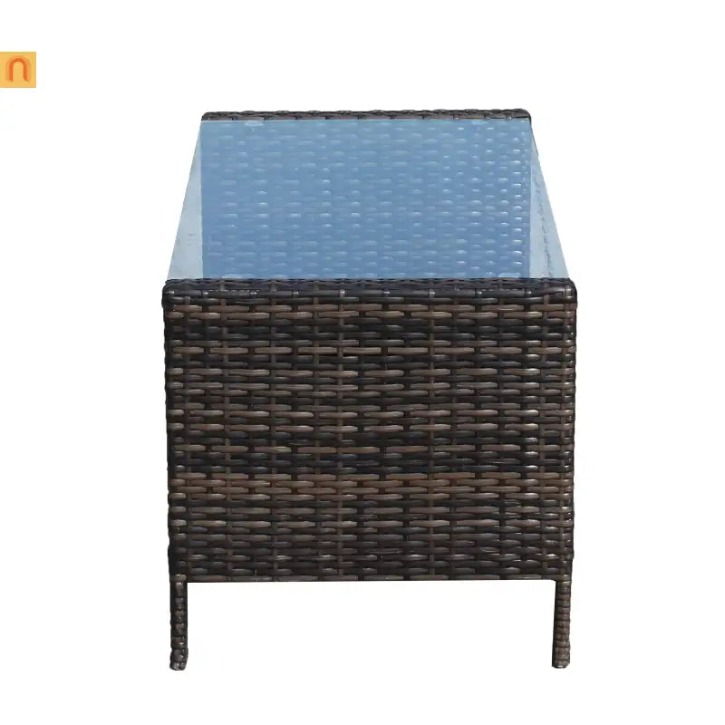 Outdoor Coffee Table PE Rattan Brown Iron Tempered Glass 34.6x20.5in