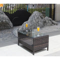 Outdoor Coffee Table PE Rattan Brown Iron Tempered Glass 34.6x20.5in