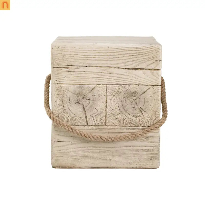 Outdoor Side Table MGO Wood Grain Braided Cord Square Retro 14.76x17in