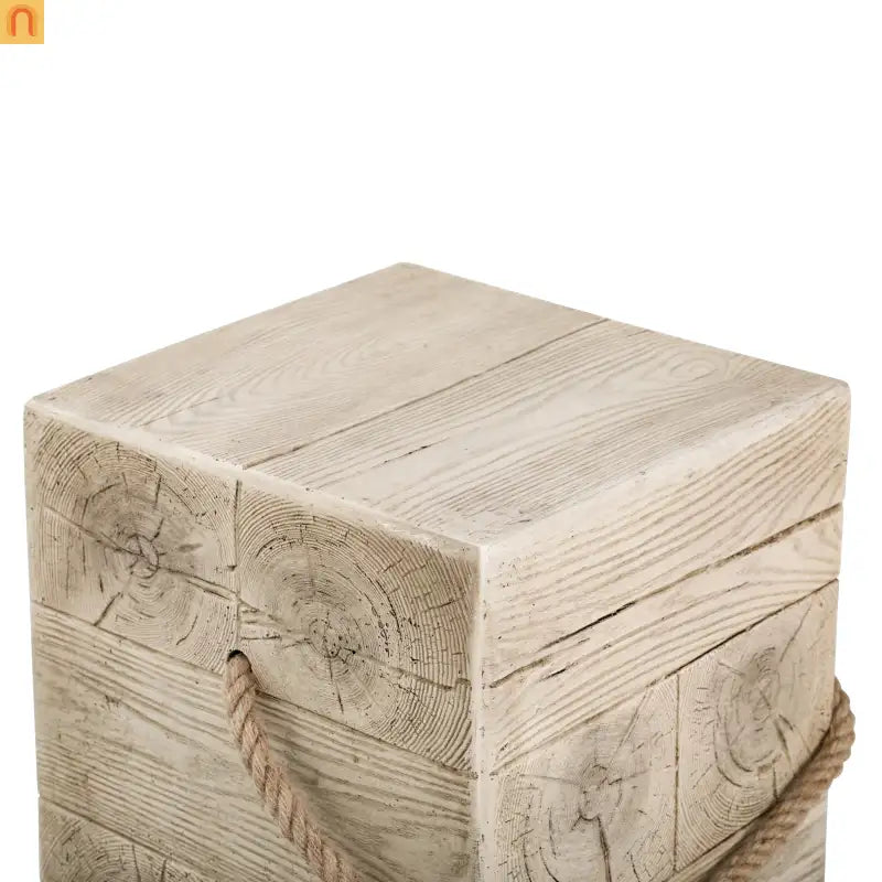 Outdoor Side Table MGO Wood Grain Braided Cord Square Retro 14.76x17in