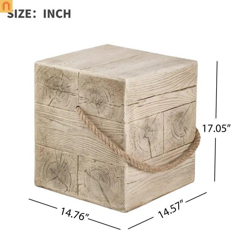 Outdoor Side Table MGO Wood Grain Braided Cord Square Retro 14.76x17in