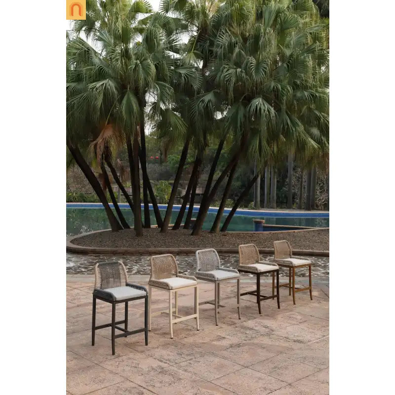 Outdoor Bar Stool Aluminum Rope Gray Set of 2 Counter Height