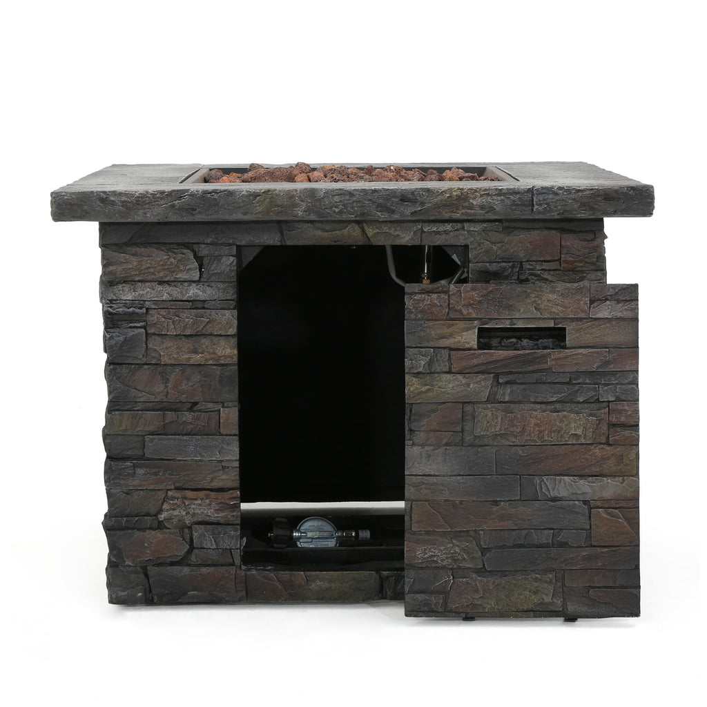 33 in Square MGO Fire Pit 40,000 BTU, Stone Gray Finish with Built-In Tank Space
