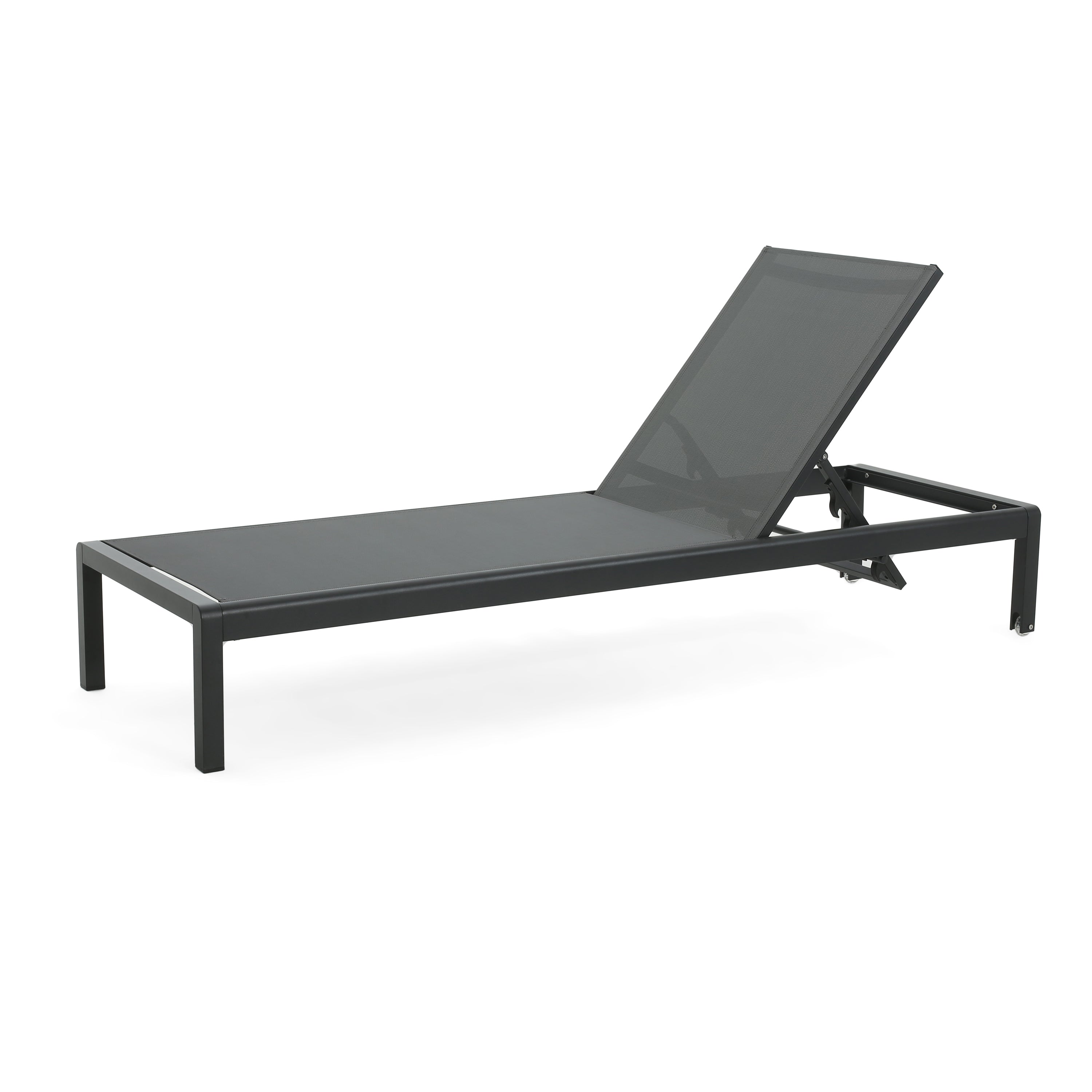 Outdoor Chaise Lounge Mesh Aluminum Black Gray Set of 2 Adjustable 77.5x25 In