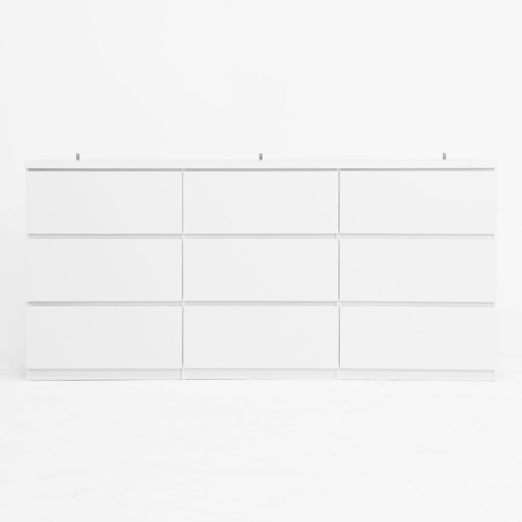 Dresser Modern 9-Drawer White Particle Board Handleless 63x15.74x29.5 In