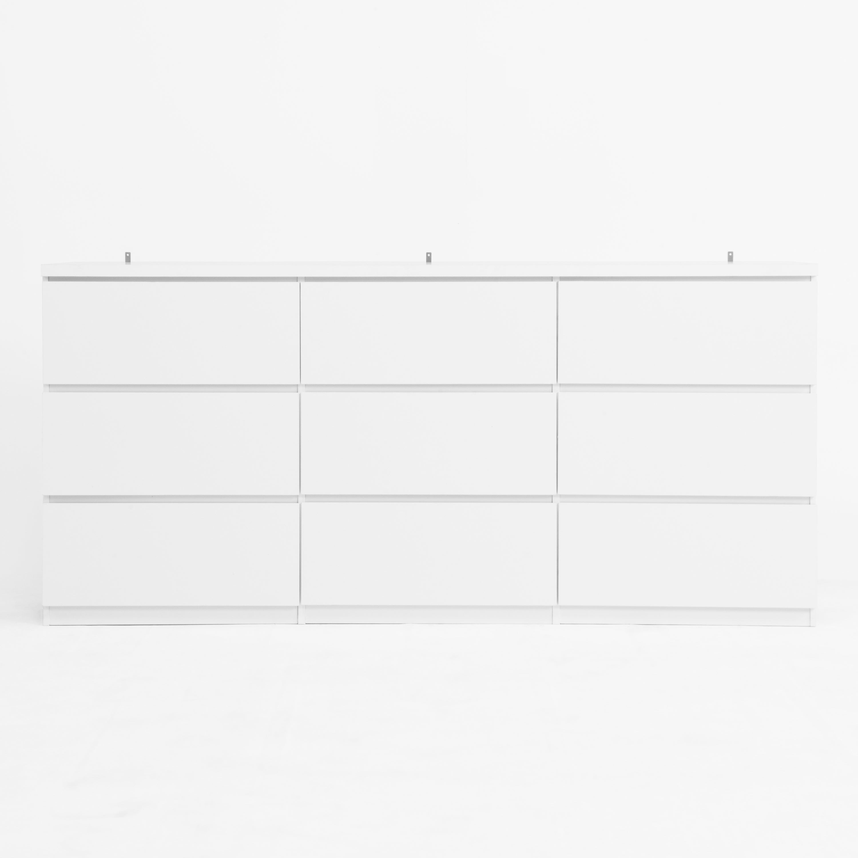 Dresser Modern 9-Drawer White Particle Board Handleless 63x15.74x29.5 In