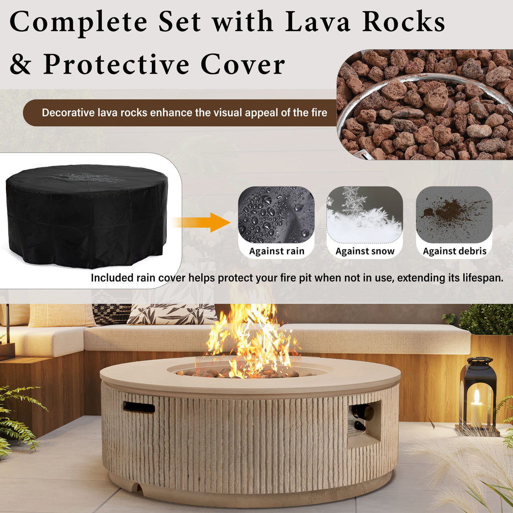 Fire Pit Propane Round MGO 50000 BTU with Tank Cover Table 38.19 In