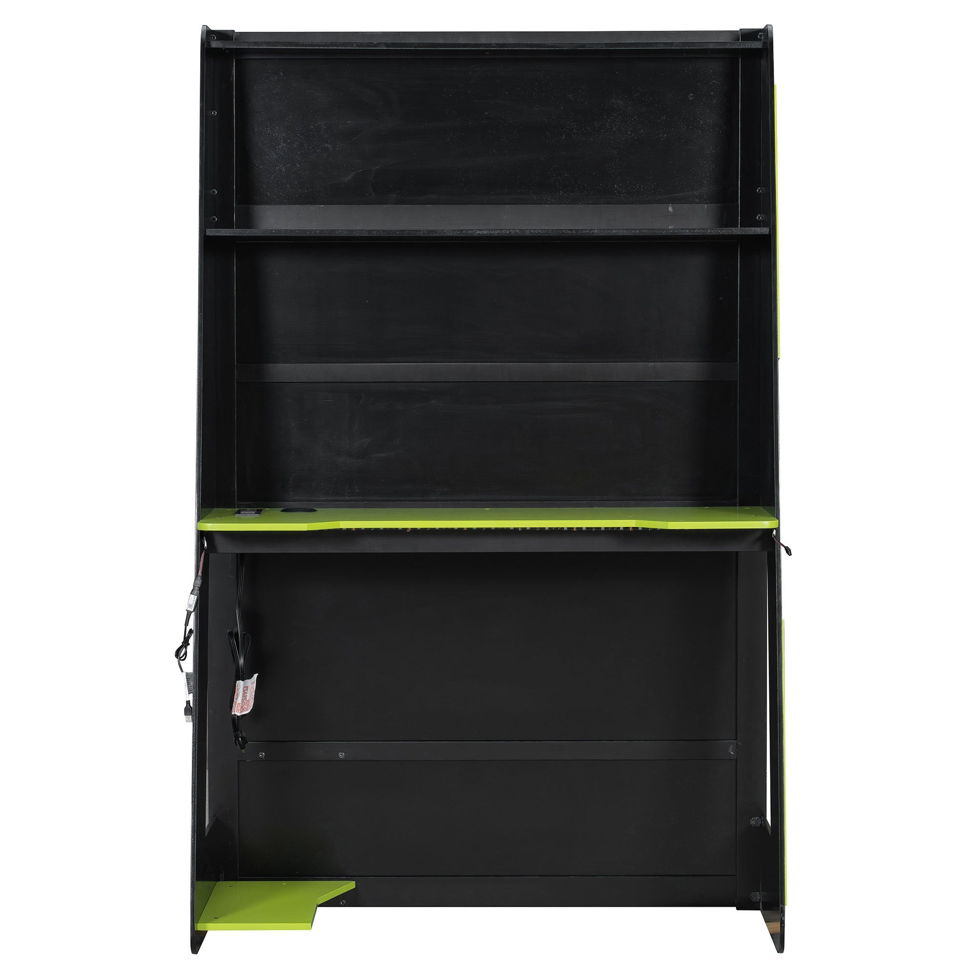 Twin Size Wood Loft Bed with Desk, Multi-storage Shelves and RGB Light, Green