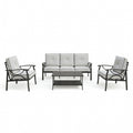 Outdoor Patio Set Metal Black Gray Cushion 4 Piece Seats 5