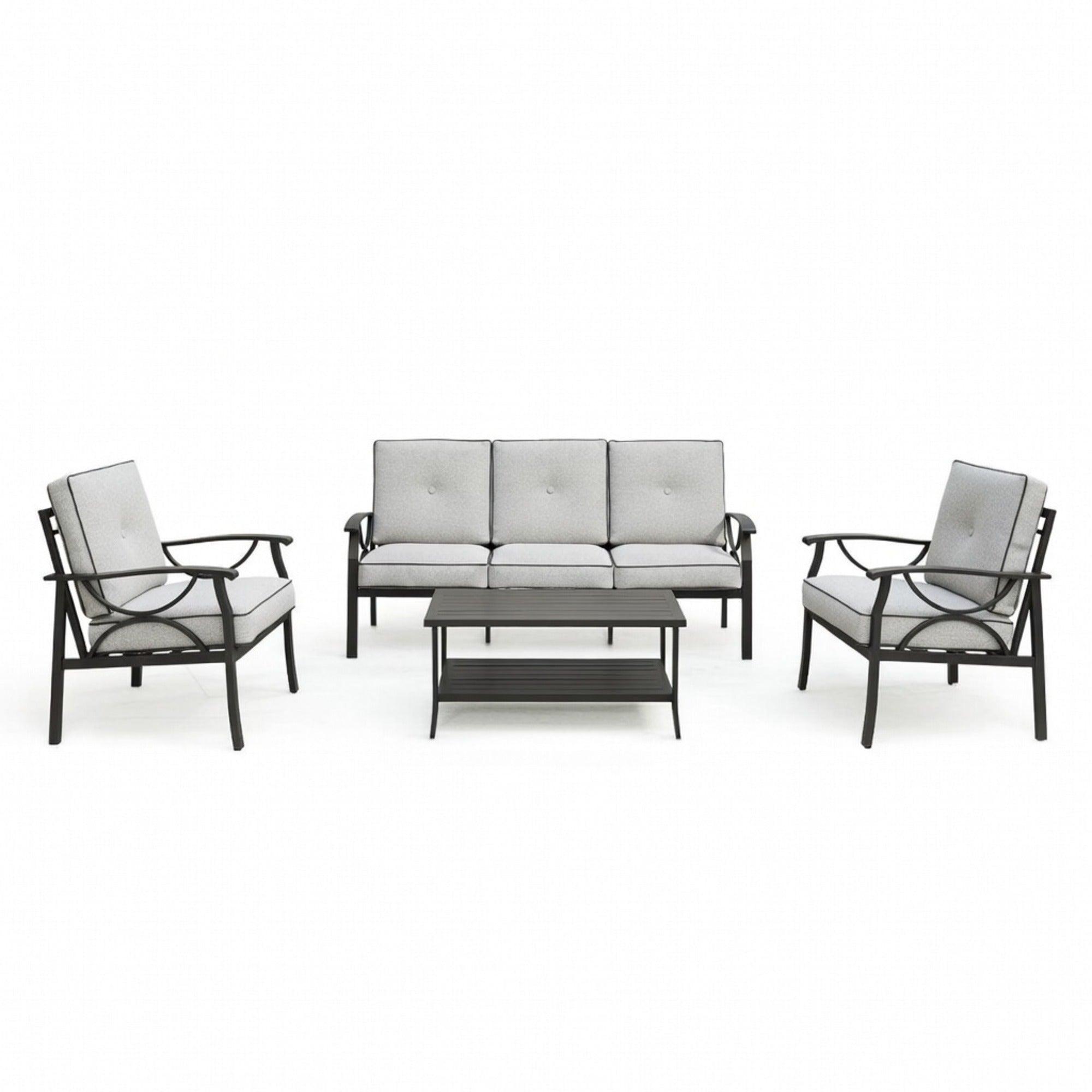Outdoor Patio Set Metal Black Gray Cushion 4 Piece Seats 5