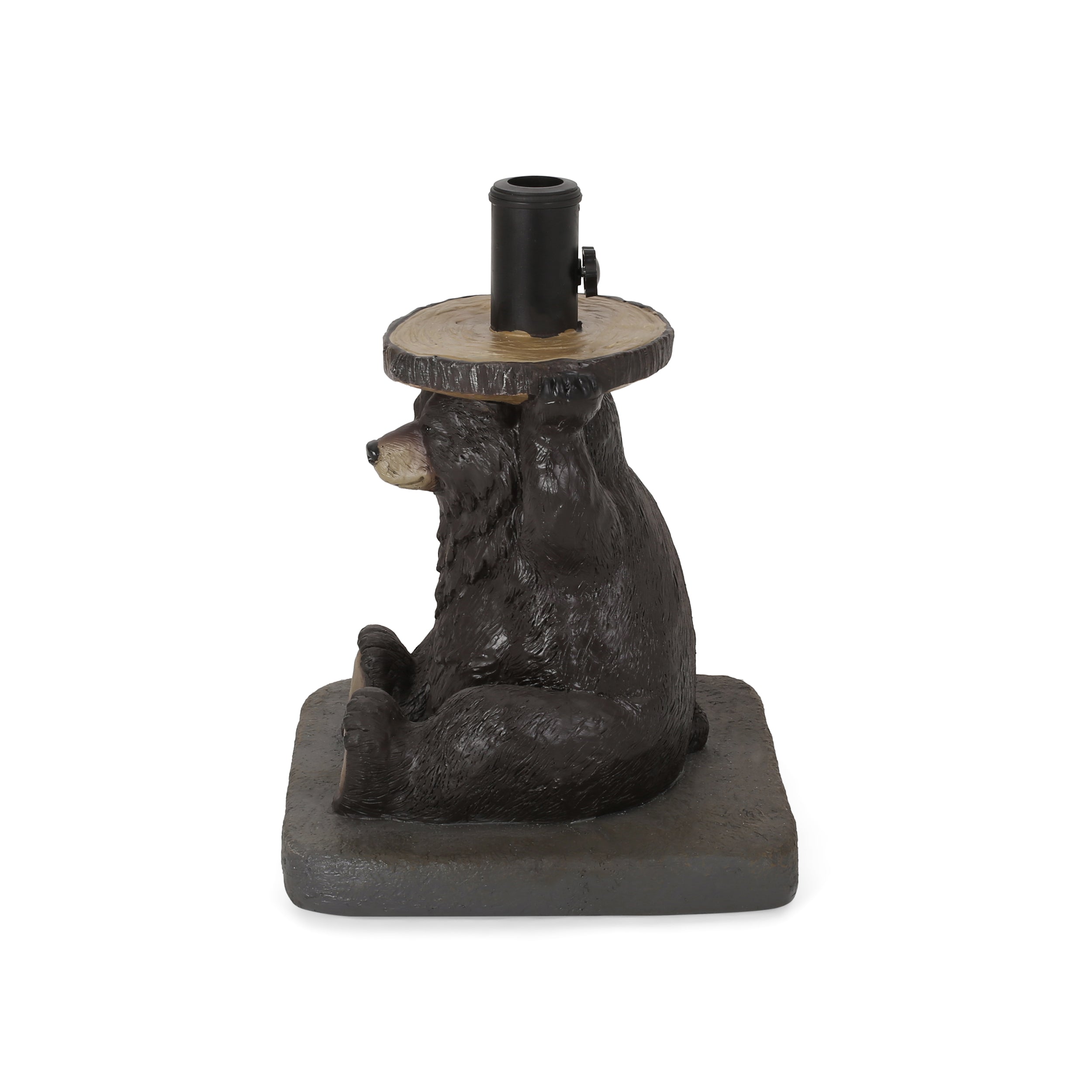 Patio Umbrella Base Bear Shape Concrete Dark Brown 13.5x18 In 56 LB