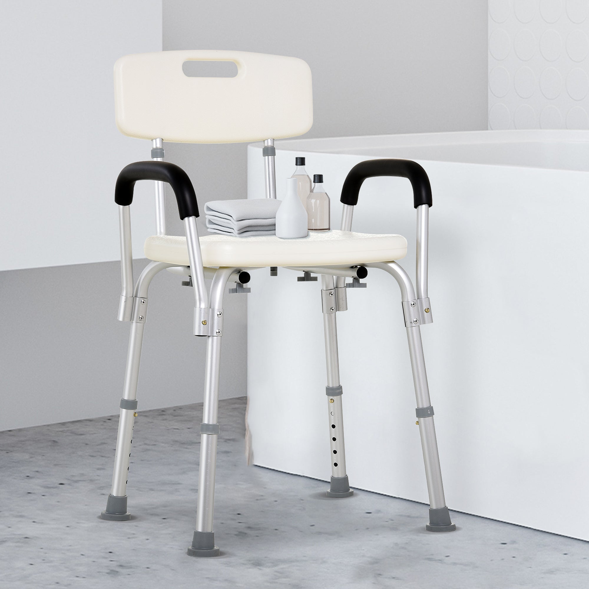 Shower Chair Adjustable Aluminum Removable Armrests Lightweight Portable 7 LB