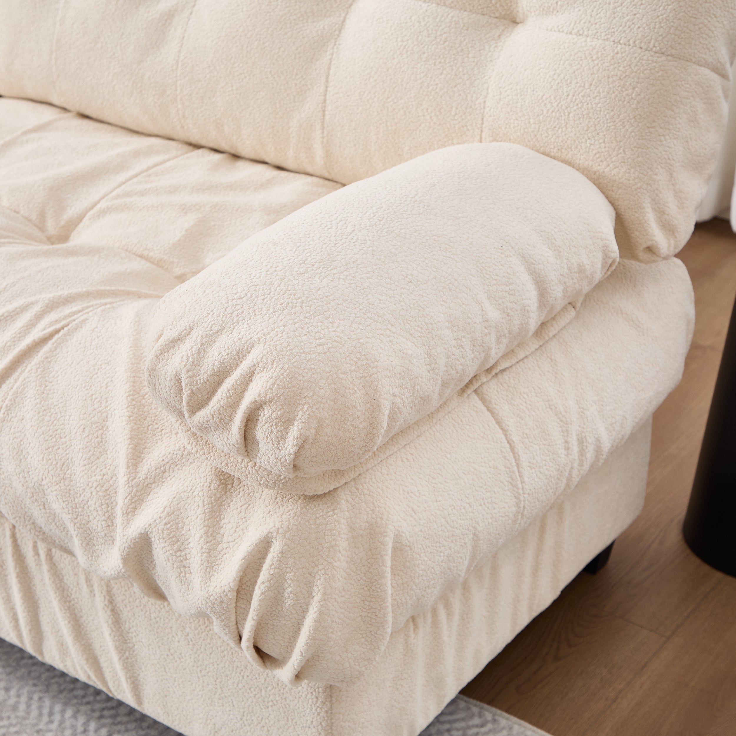 Sectional Sofa L-Shape Flannelette Beige 4 Seat Ottoman 123 In Deep Seat