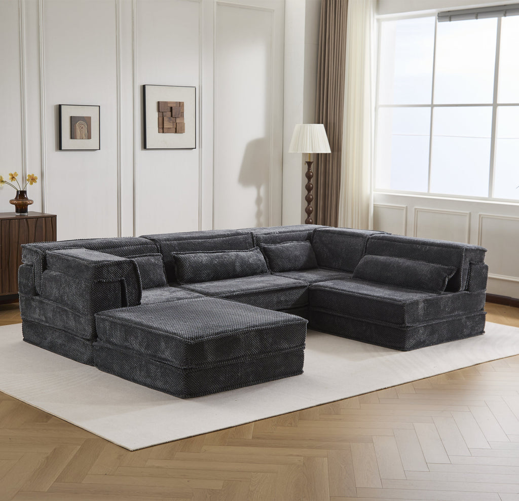 Sectional Sofa Modular Circle Fleece Dark Gray 4 Seat Ottoman 157 In