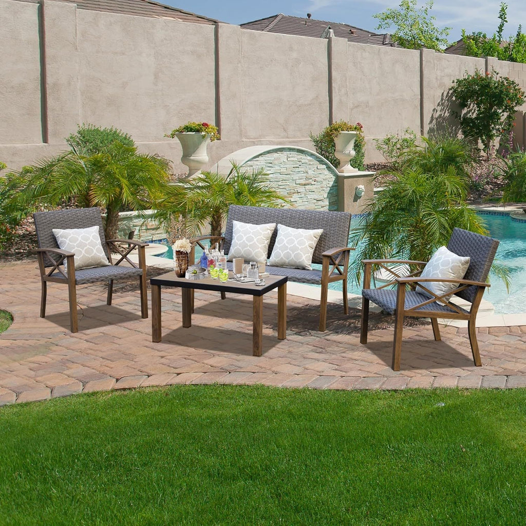 4 Piece Outdoor Conversation Set Aluminum Sofa 2 Chairs Table