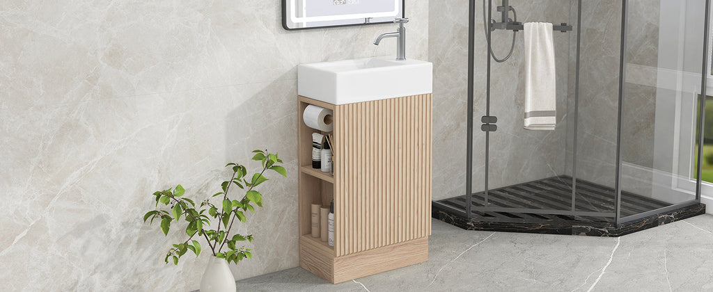 18.6' Bathroom Vanity with Sink, Bathroom Vanity Cabinet with Two-tier Shelf,...
