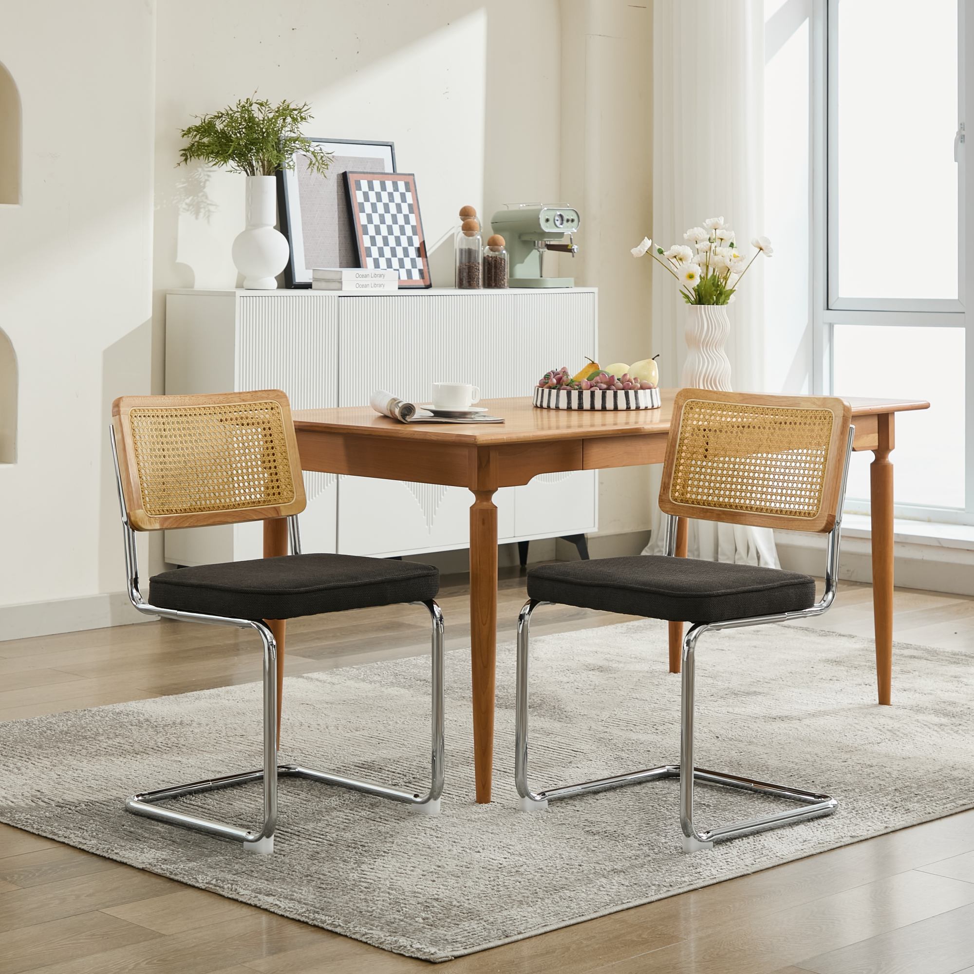 Mid Century Modern Dining Chairs Set of 2, Velvet Accent Chairs with Natural