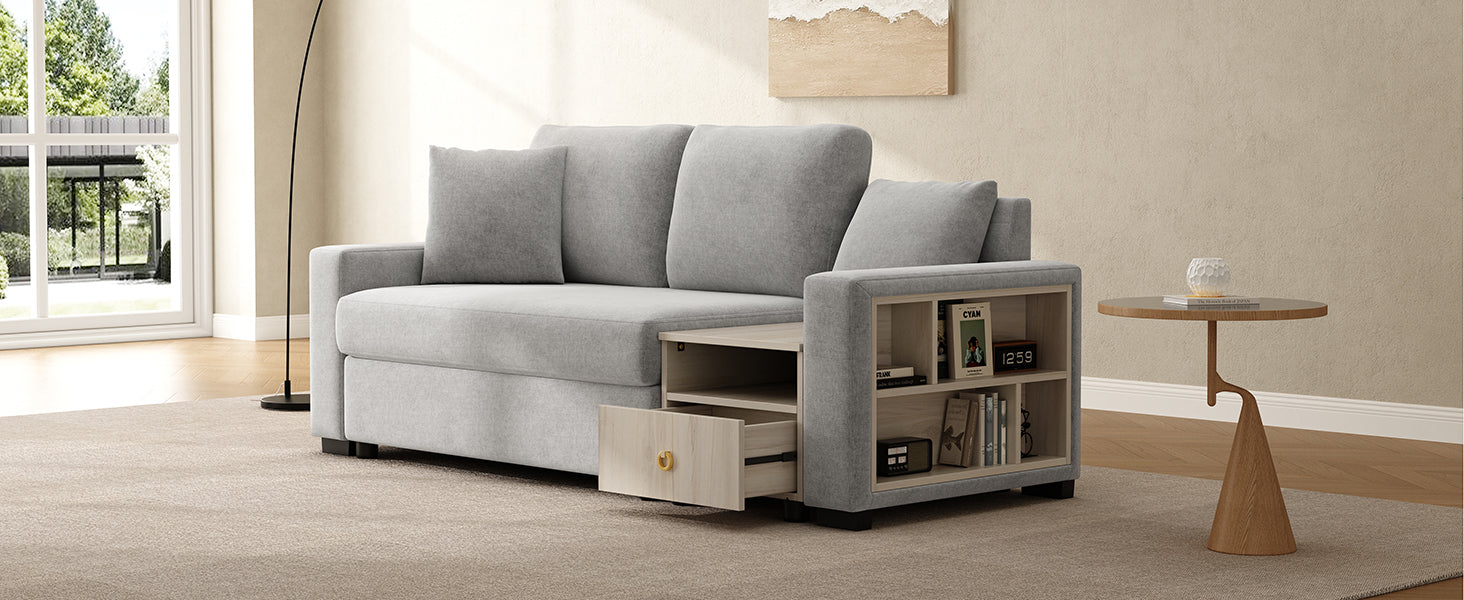 Sofa Modular Chenille Gray 2 Seat Center Console Storage Armrests 79 In