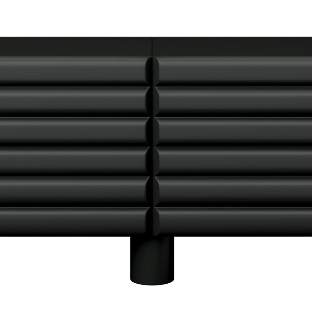 TV Stand Wavy Door Black MDF 4-Cabinet Cylindrical Legs Fits 70 In TV