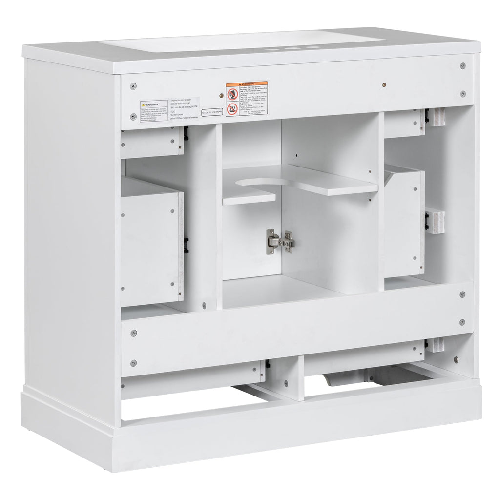 36' Bathroom Vanity with Sink Combo, Six Drawers, Multi-Functional Drawer Div...