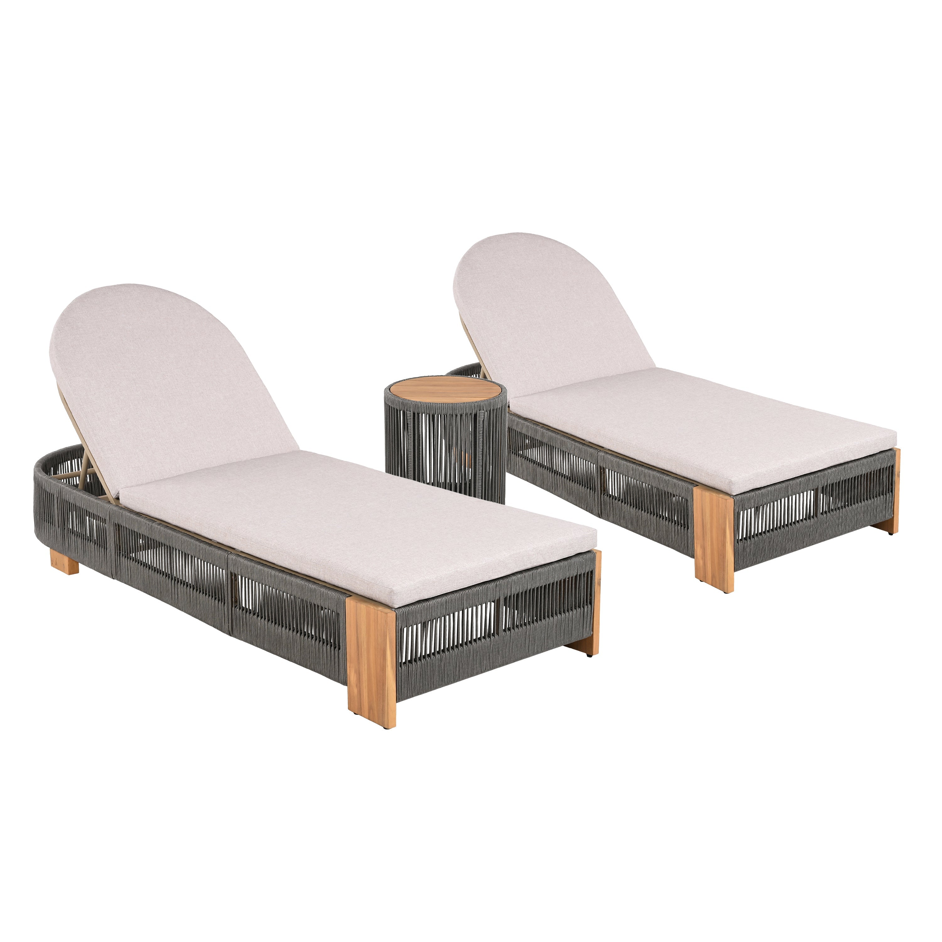 Outdoor Rope Lounge Set 4 Piece Acacia Wood Adjustable Backrest