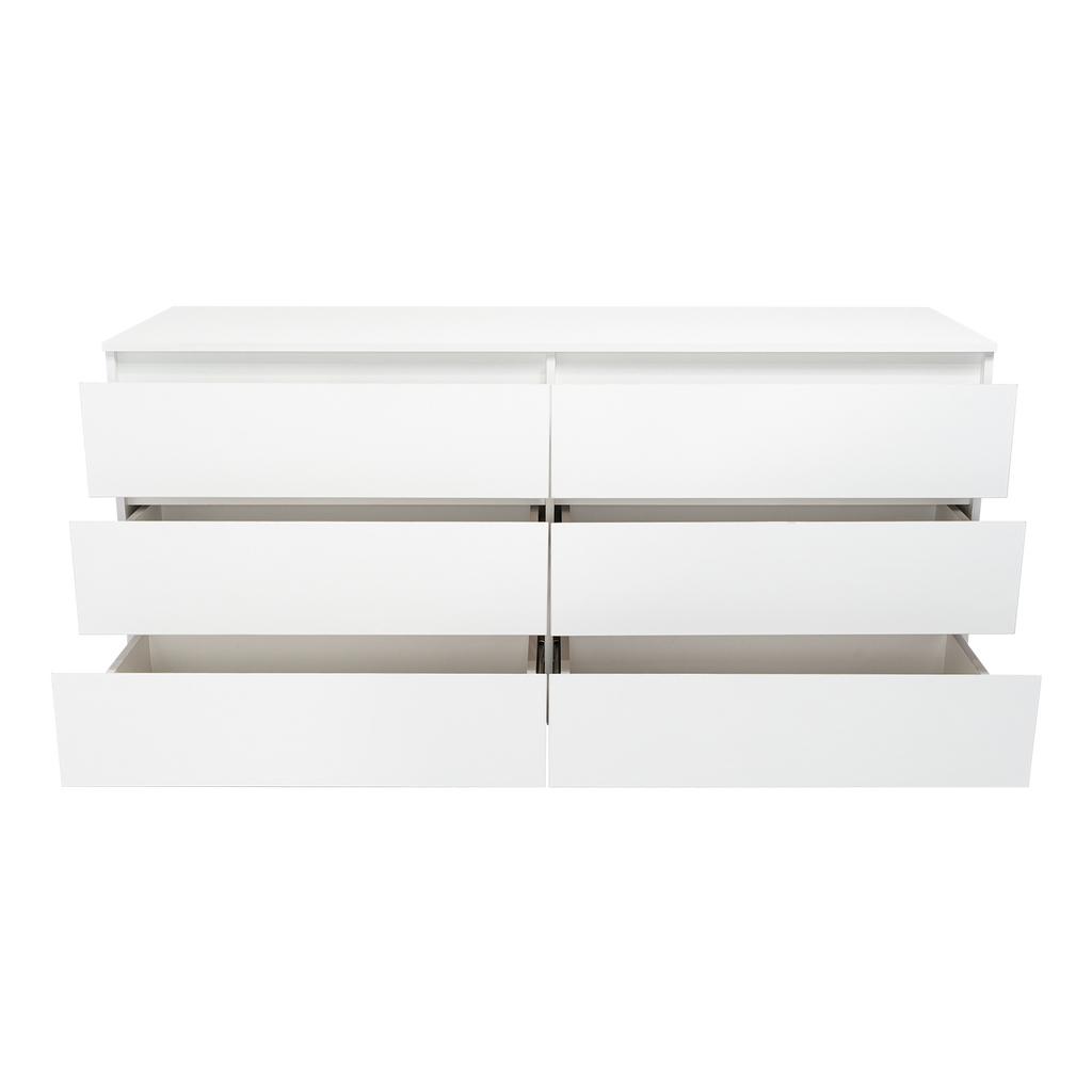 Dresser Minimalist Set of 2 6-Drawer White Particle Board Metal Legs 60.4 In