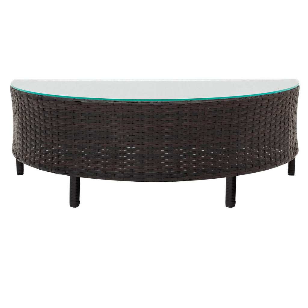 Outdoor Patio Set Half Moon PE Rattan Steel Beige 5 Piece Tempered Glass