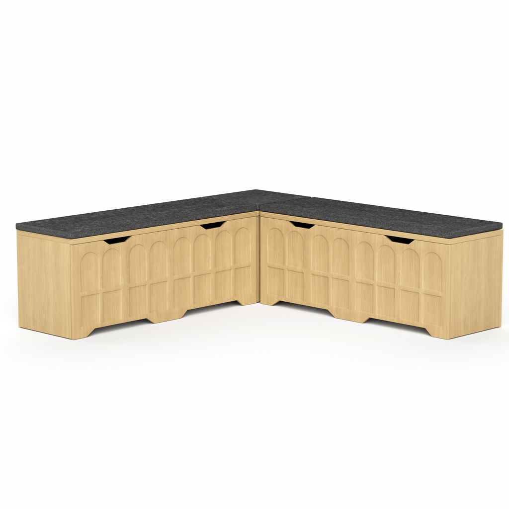Storage Bench L-Shape 3 Piece MDF Natural Padded Seat 63x63x19 In 360 LB