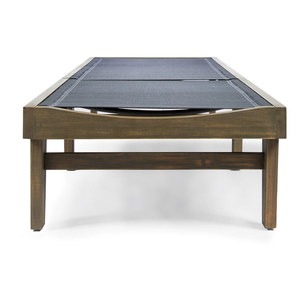Outdoor Acacia Wood Chaise Lounge Gray Mesh 78.25x24