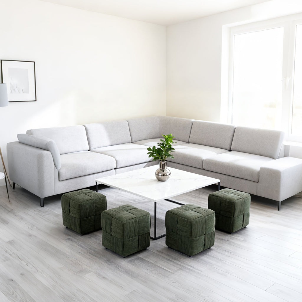 Green Square Ottoman Foot Rest with Corduroy Woven Design Soft Cushioning for