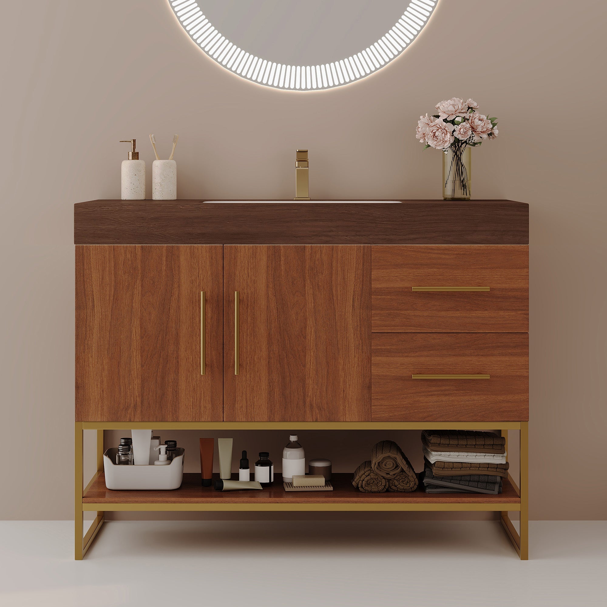 36' Modern Free-Standing Bathroom Vanity with Seamless Ceramic Sink & Sintered Stone Top