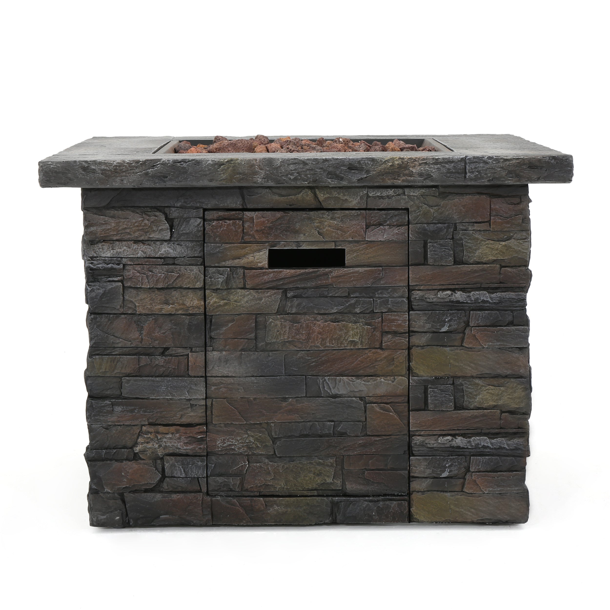 33 in Square MGO Fire Pit 40,000 BTU, Stone Gray Finish with Built-In Tank Space