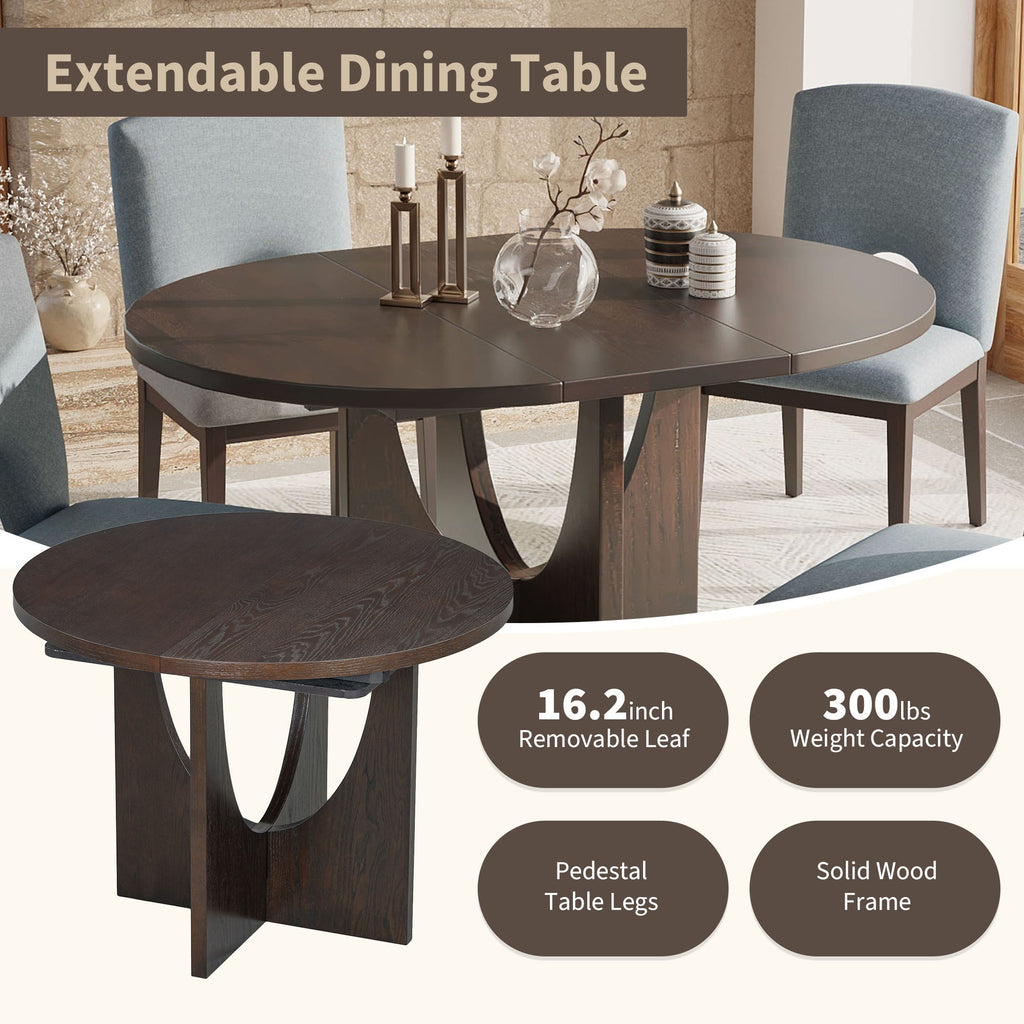 Modern 5-Piece Extendable Round Dining Table Set with 16.2inch Removable Leaf