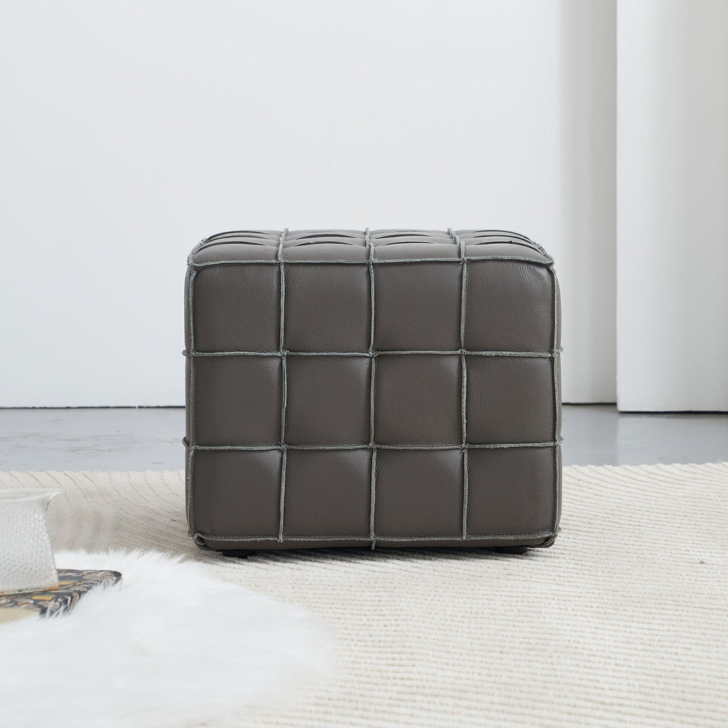 17.32 Inch Quality Leather Tufted Square Ottoman Footstool, Grey